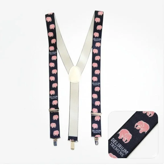 Delirium Tremens Pink Elephant Belgium Beer Suspenders German Oktoberfest Blue - Picture 1 of 8